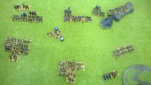 Phil and Ken decided on an open battlefield, with a hill to the French rear. Small copses ringed the field.