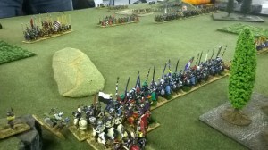 The Papal forces in the bottom of the picture appeared intent on testing the mettle of the Florentine militiamen. 